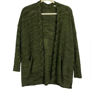 Anthropologie Olive Green Slouchy Grandpa Cardigan Marled Open Front Sweater, XS